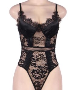 Μαύρο κορμάκι σατέν με δαντέλα Paris Hollywood